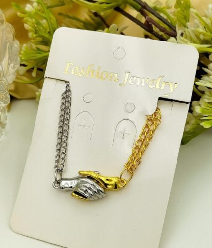 Love Two-Tone Handshake Pendant Necklace Set (ZV:141454)