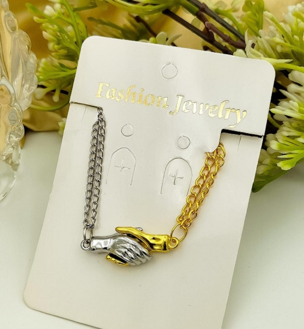 Love Two-Tone Handshake Pendant Necklace Set (ZV:141454)