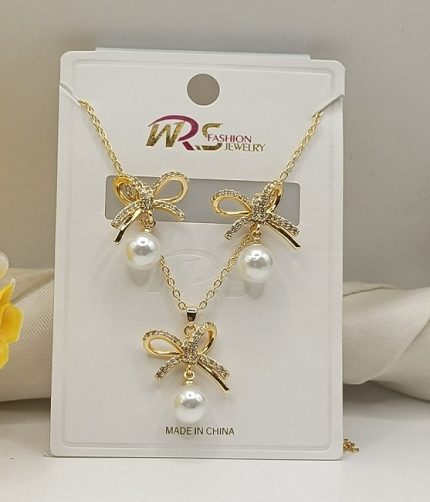 Elegant Bow Pearl Pendant Jewelry Set (ZV:141472)