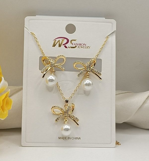 Elegant Bow Pearl Pendant Jewelry Set (ZV:141472) Elegant Bow Pearl Pendant Jewelry Set (ZV:141472)