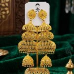 Traditional Gold-Plated 3-Layer Jhumka Earrings for Women (ZV:141674)