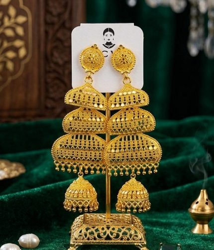 Traditional Gold-Plated 3-Layer Jhumka Earrings for Women (ZV:141674)