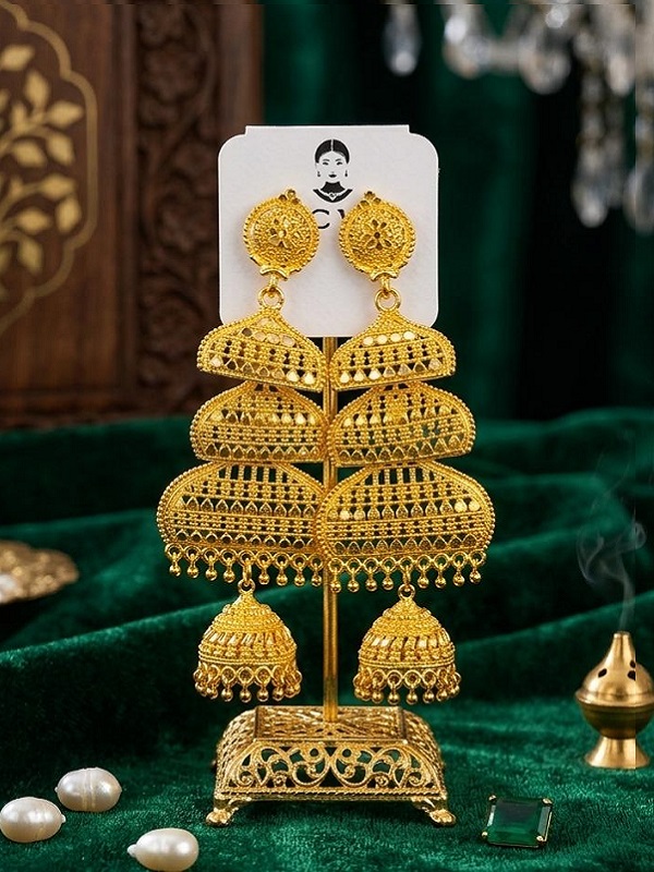 Traditional Gold-Plated 3-Layer Jhumka Earrings for Women (ZV:141674) Traditional Gold-Plated 3-Layer Jhumka Earrings for Women (ZV:141674)