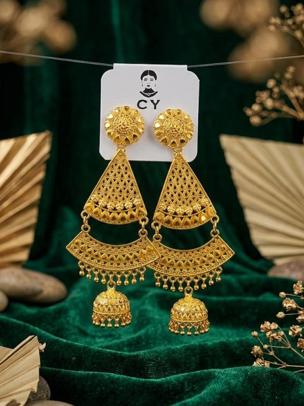 Stylish Golden Jhumki Earrings (ZV:141668) Stylish Golden Jhumki Earrings (ZV:141668)