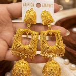 Beautiful Indian Gold Plated Jhumki Earrings (ZV:141664)