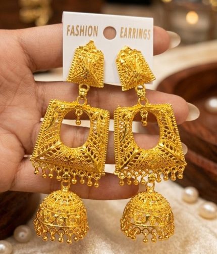 Beautiful Indian Gold Plated Jhumki Earrings (ZV:141664)