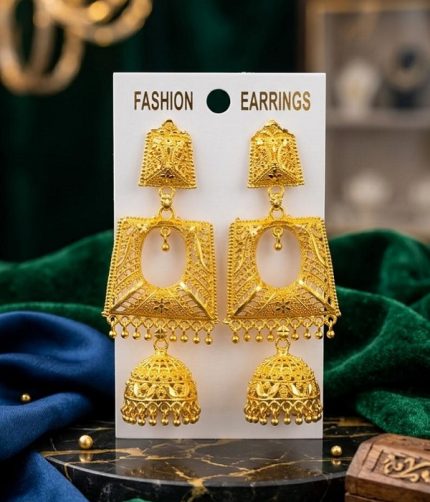 Beautiful Indian Gold Plated Jhumki Earrings (ZV:141664)