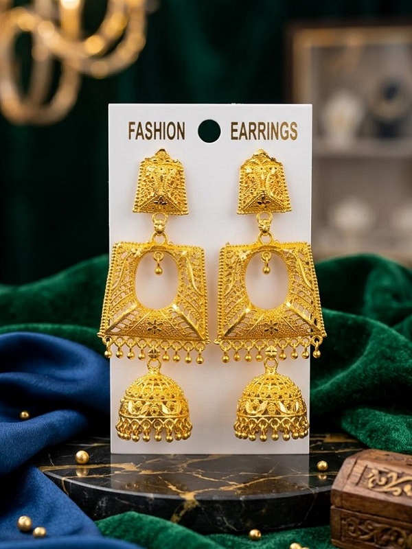 Beautiful Indian Gold Plated Jhumki Earrings (ZV:141664) Beautiful Indian Gold Plated Jhumki Earrings (ZV:141664)