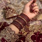 Maroon & Gold Bridal Crystal Jhoola Metal Bangles Set (ZV:141737)