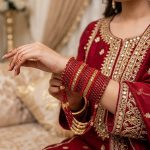 Red Bridal Crystal Jhoola Metal Bangles Set with Latkan (ZV:141749)