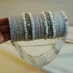 White & Silver Bridal Crystal Jhoola Metal Bangles Set with Latkan (ZV:141741)