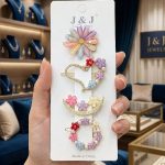 4-Piece Pastel Floral Hair Clip Set – Daisy, Heart, Moon & Wreath Designs (ZV:141722)