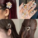 4-Piece Pastel Floral Hair Clip Set – Daisy, Heart, Moon & Wreath Designs (ZV:141722)