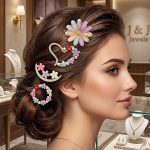 4-Piece Pastel Floral Hair Clip Set – Daisy, Heart, Moon & Wreath Designs (ZV:141722)