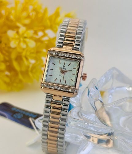 Premier Two-Tone Rectangular Crystal Studded Quartz Watch for Women (ZV:141703)