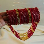 Maroon & Gold Bridal Crystal Jhoola Metal Bangles Set (ZV:141737)