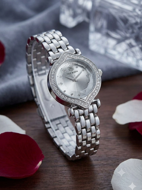 True North Silver Crystal Studded Quartz Watch for Women (ZV:141707)