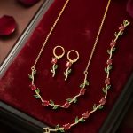 Ruby Red & Emerald Green Tulip Necklace Set, Bracelet & Earrings (ZV:141682)