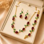 Ruby Red & Emerald Green Tulip Necklace Set, Bracelet & Earrings (ZV:141682)