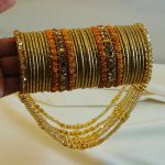 Yellow Bridal Crystal Jhoola Metal Bangles Set with Latkan (ZV:141745)