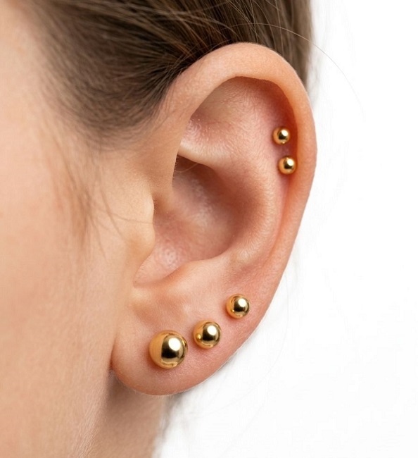 Pack of 6-Piece Gold Plated Ball Stud Earrings Set (ZV:141804)