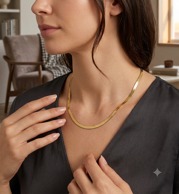 Gold Herringbone Chain Necklace – Gold Plated Flat Snake Chain (ZV:141850) Gold Herringbone Chain Necklace – Gold Plated Flat Snake Chain (ZV:141850)