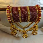 Maroon & Gold Bridal Churiyan Set with Double Jhumki Jhoola (ZV:141780)