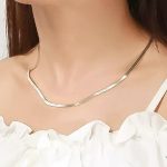 Silver Herringbone Chain Necklace – Silver Plated Flat Snake Chain (ZV:141854)