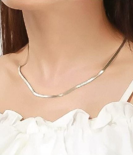 Silver Herringbone Chain Necklace – Silver Plated Flat Snake Chain (ZV:141854)