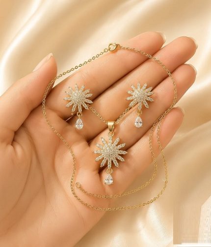 Gold Star Pendant Necklace & Earrings Set (ZV:141883)