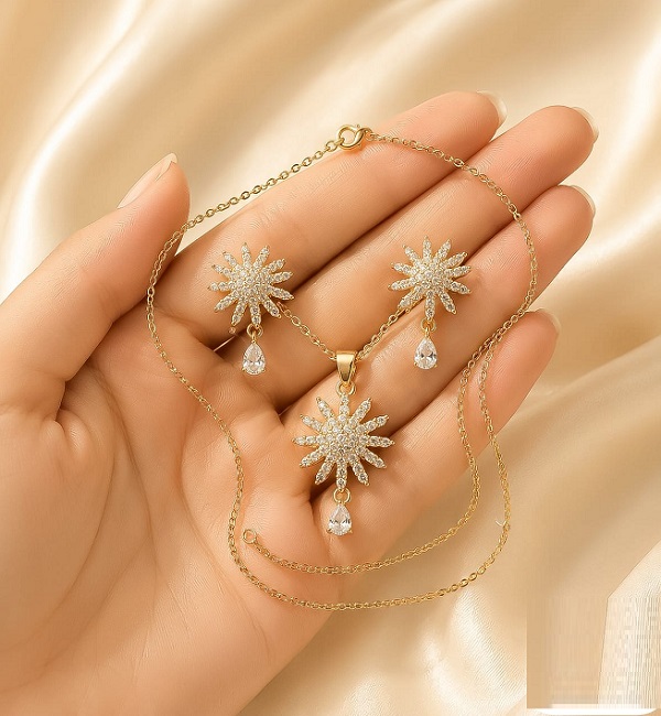 Gold Star Pendant Necklace & Earrings Set (ZV:141883)