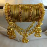 Yellow & Gold Bridal Churiyan Set with Double Jhumki Jhoola (ZV:141785)