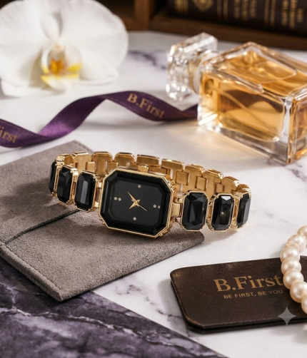 Black Crystal Gold Watch for Women (ZV:141902)