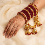 Maroon & Gold Bridal Churiyan Set with Double Jhumki Jhoola (ZV:141780)