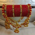 Red & Gold Bridal Bangles Churiyan Set with Double Jhumki Jhoola (ZV:141789)