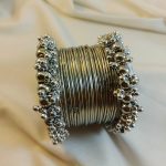 Silver Metal Churiyan Bangles Set with Beaded Kara (ZV:141775)