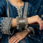 Silver Metal Churiyan Bangles Set with Beaded Kara (ZV:141775)