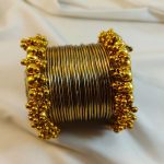 Antique Gold Metal Bangles Set with Beaded Kara (ZV:141771)