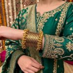 Antique Gold Metal Bangles Set with Beaded Kara (ZV:141771)