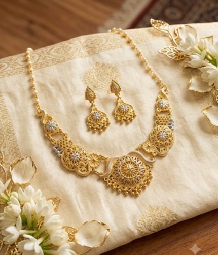 Gold Plated 2 Tone Necklace with Earrings