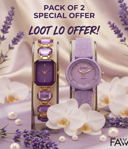 Pack of 2 Purple Women's Watches – Crystal Bracelet & Silicone Strap Combo