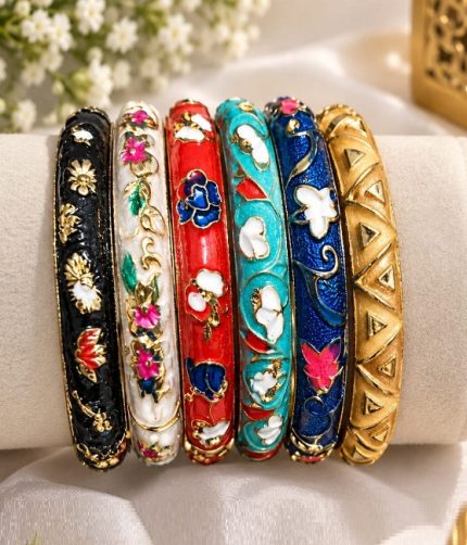Meena Kari 6 Karay Bangles – Multicolor Handcrafted Enamel Bangle Set (ZV:142269)
