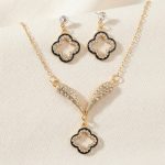 Gold Plated Crystal Clover Pendant Necklace & Earrings Set (ZV:142193)